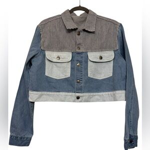 Cropped Color-blocked Denim Jacket